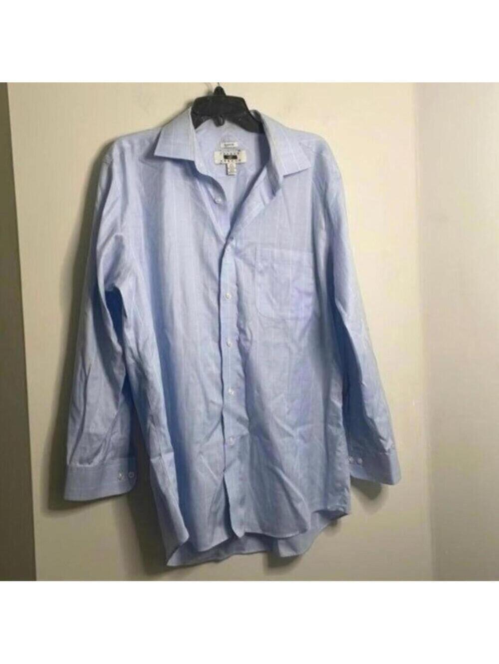 Joseph Abboud Non-Iron 100% Egyptian Cotton Blue Plaid Button Up Dress Shirt